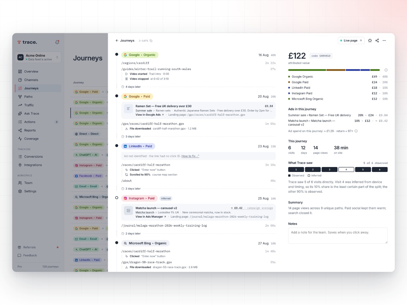 Ecommerce · journey timeline screengrab, in Trace